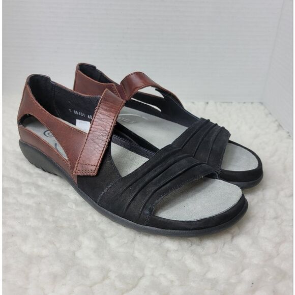 Naot Papaki Slide Women's Size 9.5 Shoes Black Brown Leather Ankle Strap Sandals - Picture 1 of 10